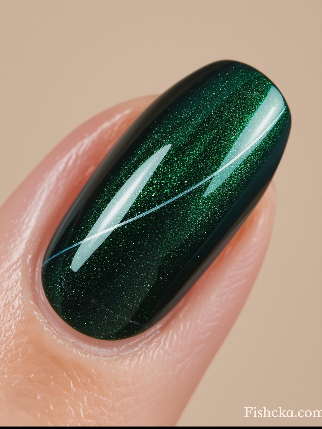 Reflective cat-eye diagonal trail, emerald base