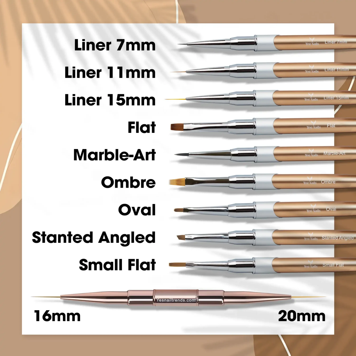 DOUBLE LINER NAIL ART BRUSH - 16mm & 20mm