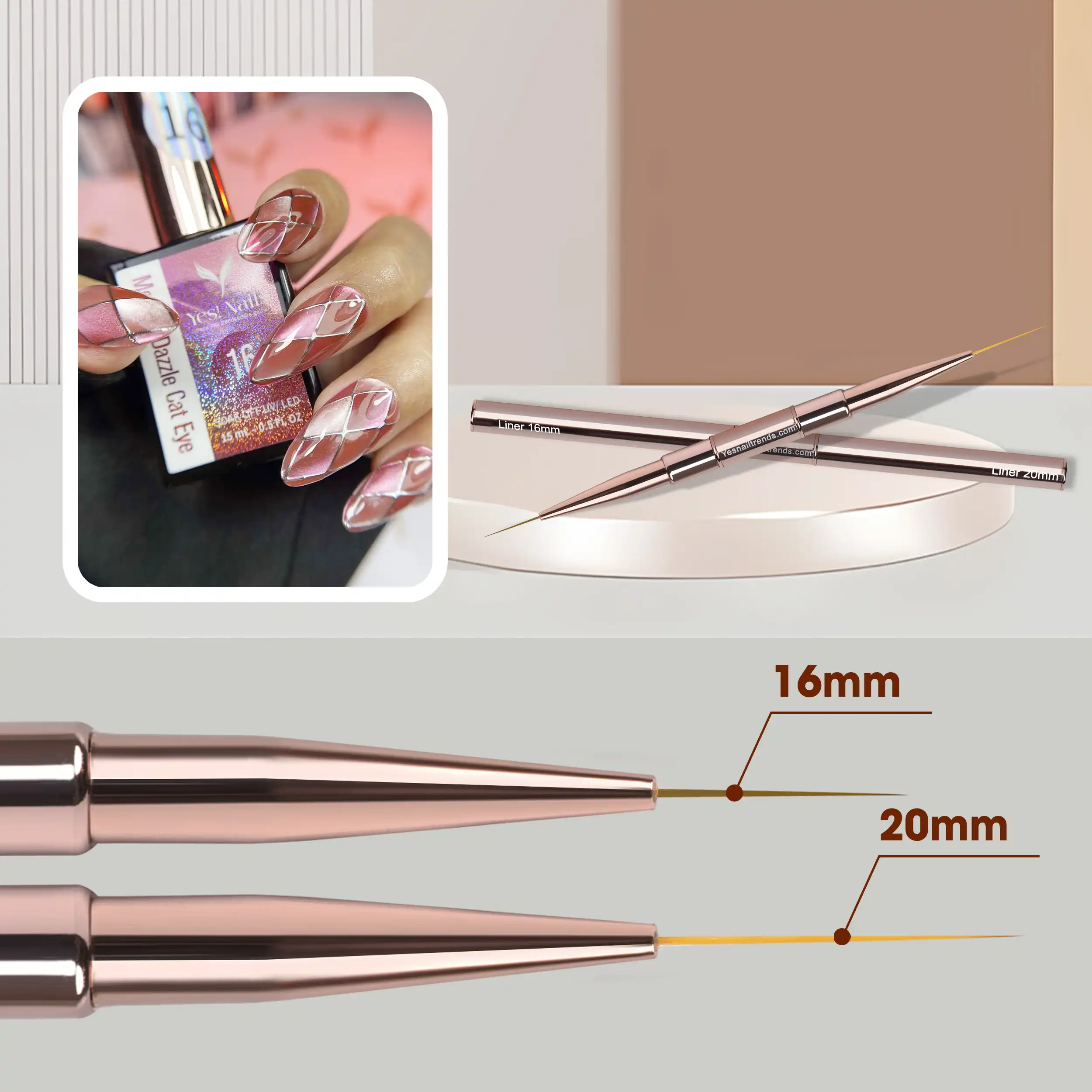 DOUBLE LINER NAIL ART BRUSH - 16mm & 20mm